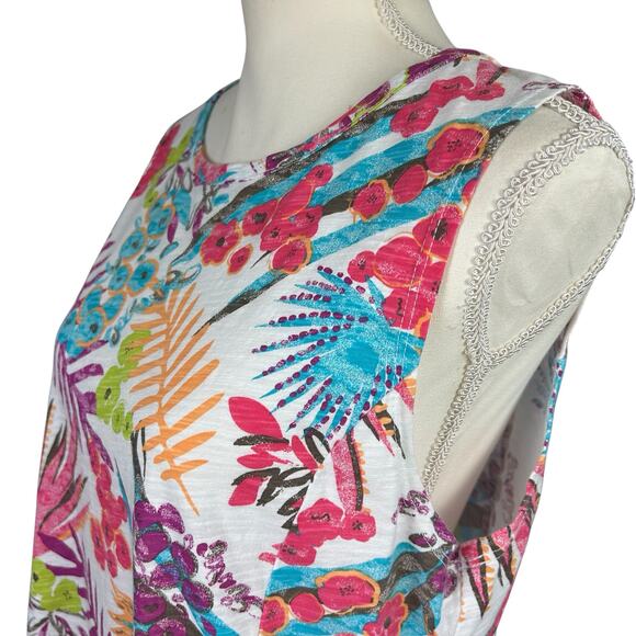 Fresh Produce Tunic Women Sz Large White Multi Color Floral Tropical Coastal Top - Picture 2 of 12